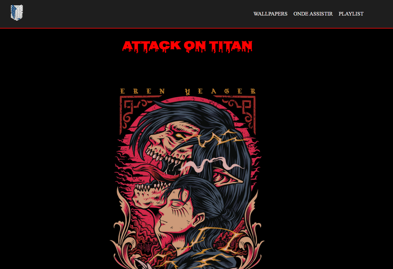 Fanpage de anime com layout temático e seções informativas